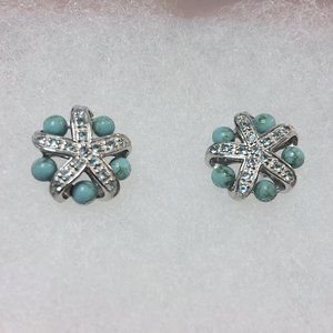 Sterling Silver Starfish Earrings with Turquoise and aqua crystals